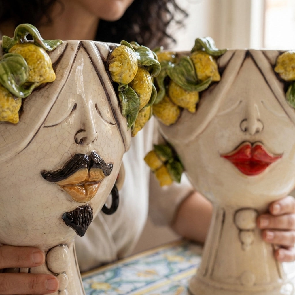 Testa h 30 Zahira Limoni Siciliani in Madreperla viso donna - Ceramiche di Caltagirone Sofia