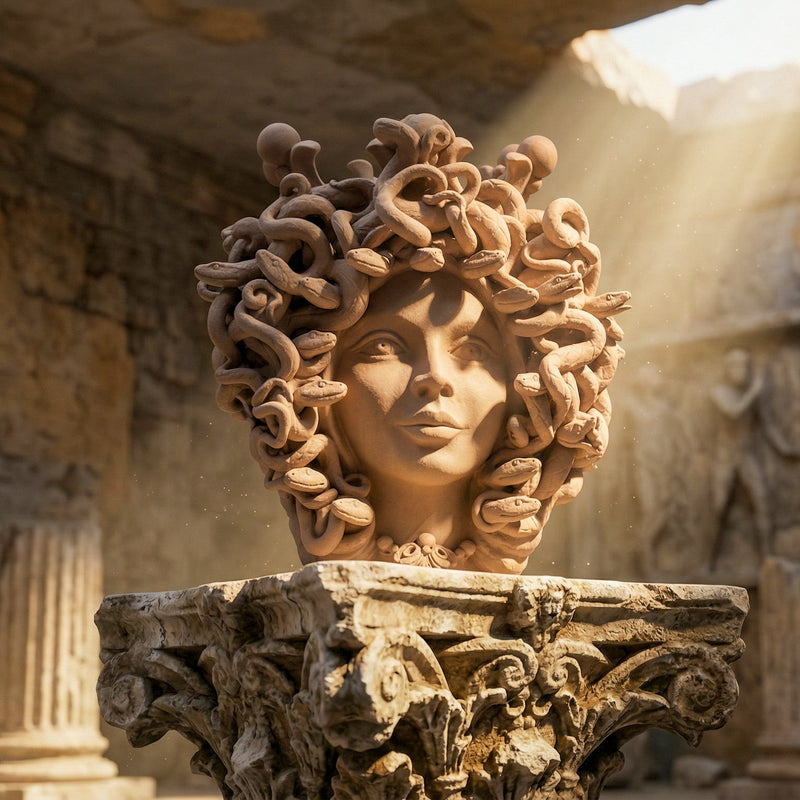 Testa Medusa h 38 cm - Tortora Opaco | Ceramica Caltagirone