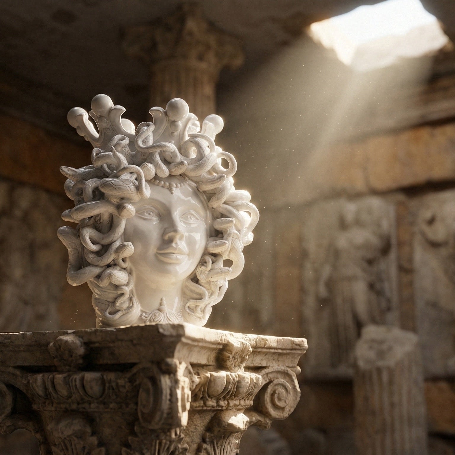 Testa Medusa h 38 cm - White Line | Ceramica di Caltagirone