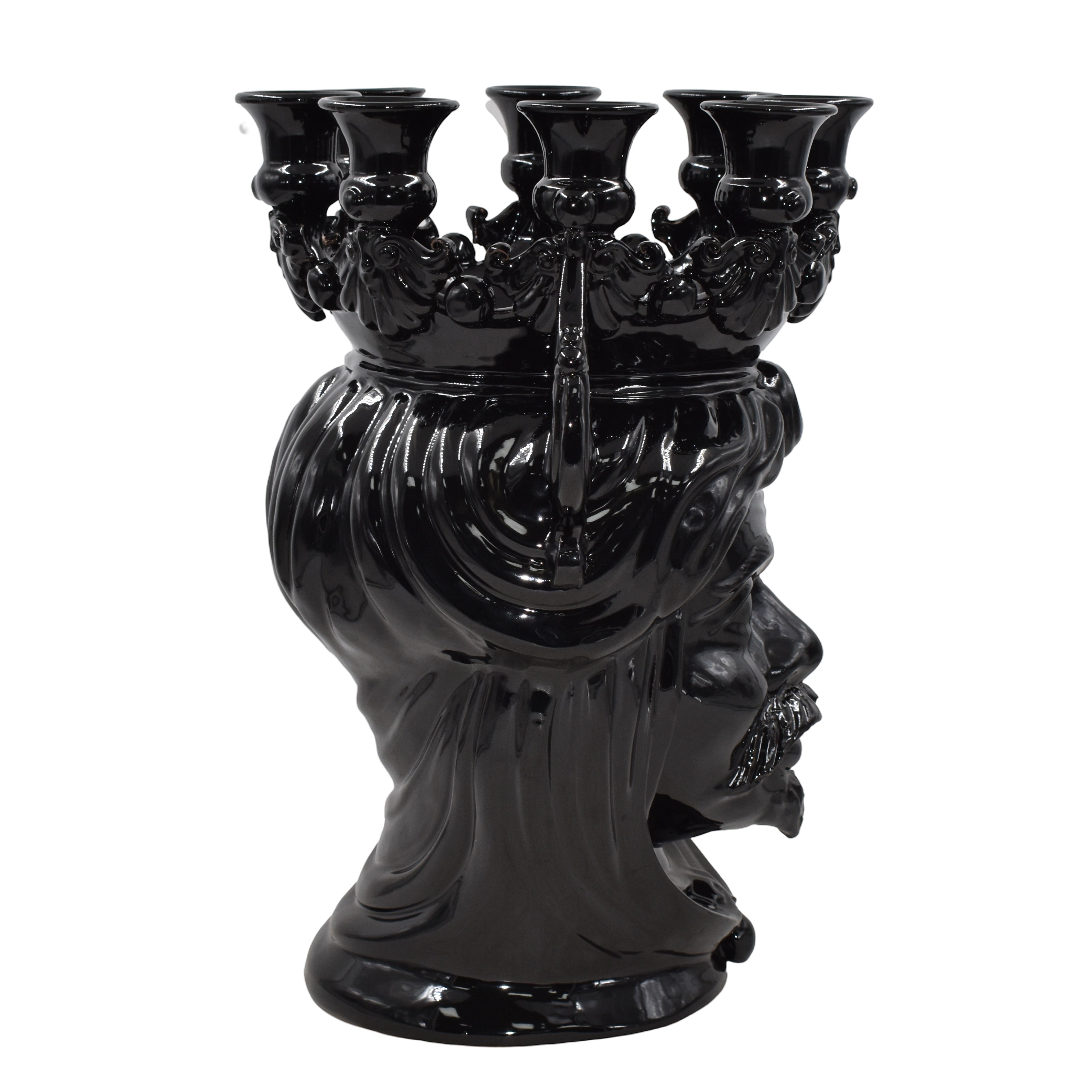Testa porta candele h 40 black line uomo s/espressione - Ceramiche di Caltagirone Sofia