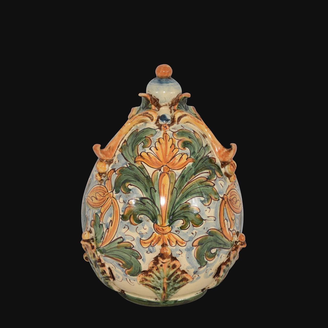 Uovo ornamentale in ceramica di Caltagirone decorato a mano con motivo floreale, ceramiche Caltagirone fatti a mano