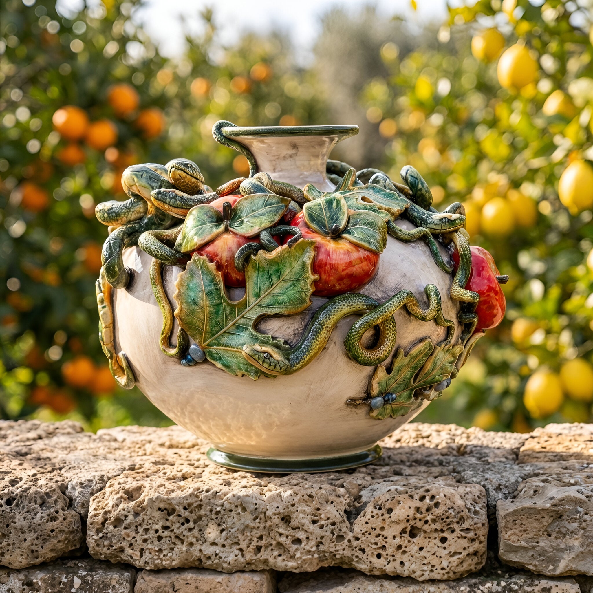 Vaso Eden in Ceramica di Caltagirone - Linea Giardini dell'Eden, Madreperla