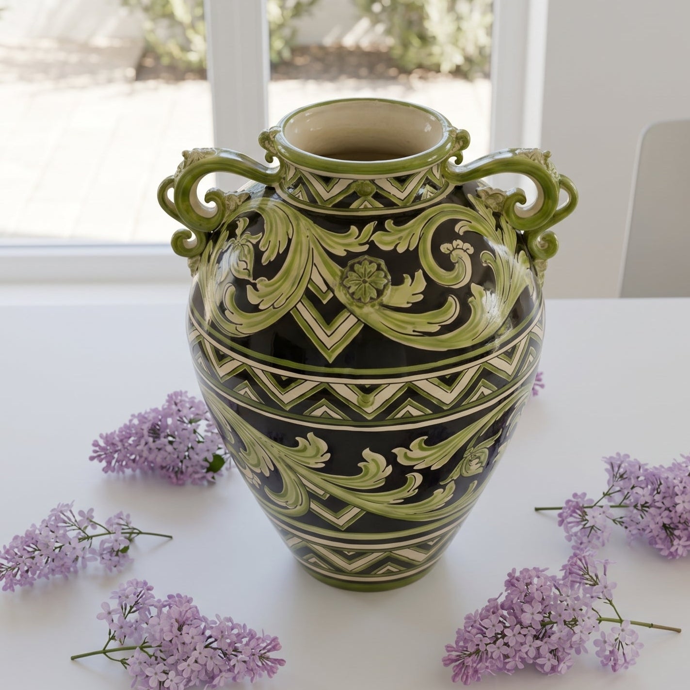 Vaso in Ceramica di Caltagirone h 50 cm - Linea Parigi Nero e Verde
