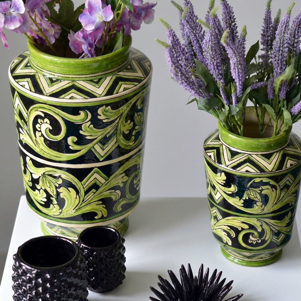 Vaso in Ceramica di Caltagirone - Linea Parigi, Nero e Verde