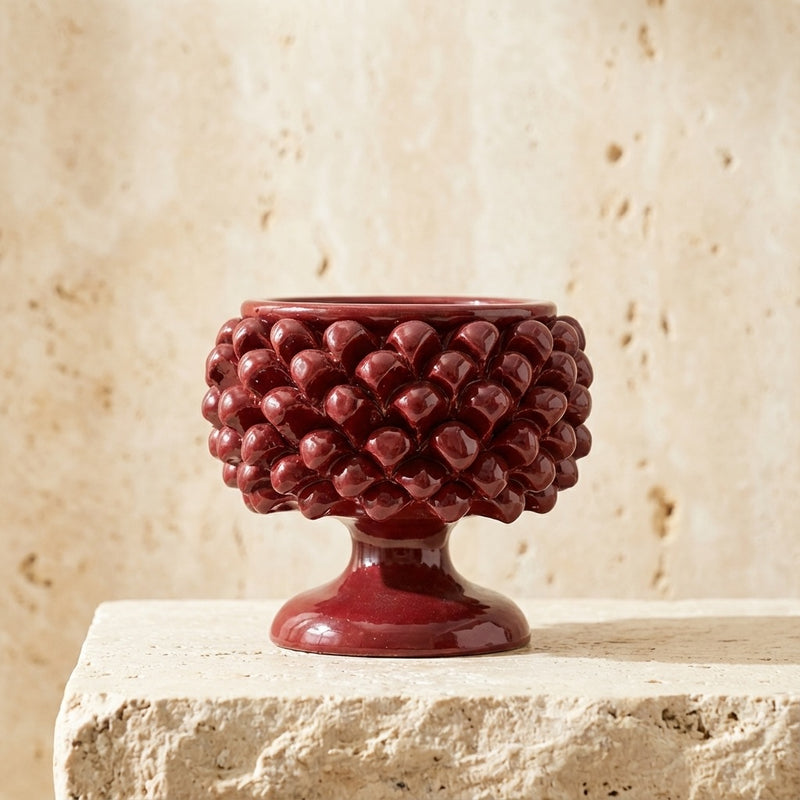 Vaso Mezza Pigna in Ceramica di Caltagirone - Bordeaux