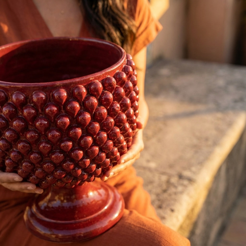 Vaso mezza pigna bordeaux in ceramica di Caltagirone - Ceramiche di Caltagirone Sofia