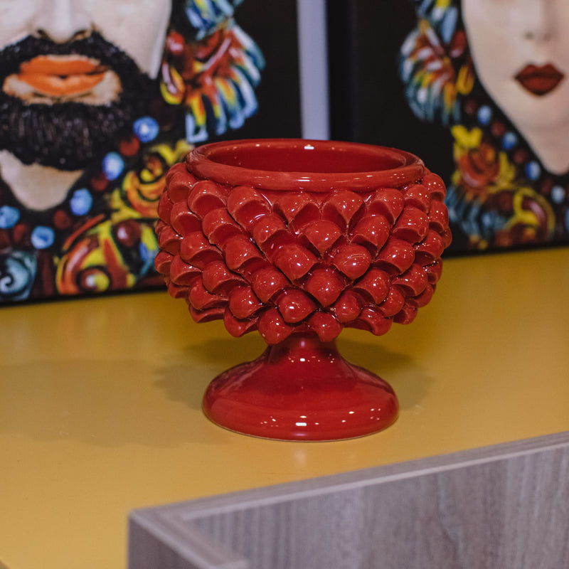 Vaso Mezza Pigna in Ceramica di Caltagirone - Rosso Fuoco