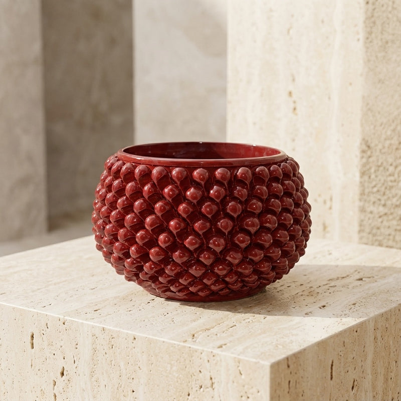 Vaso Mezza Pigna Senza Piede in Ceramica di Caltagirone - Bordeaux