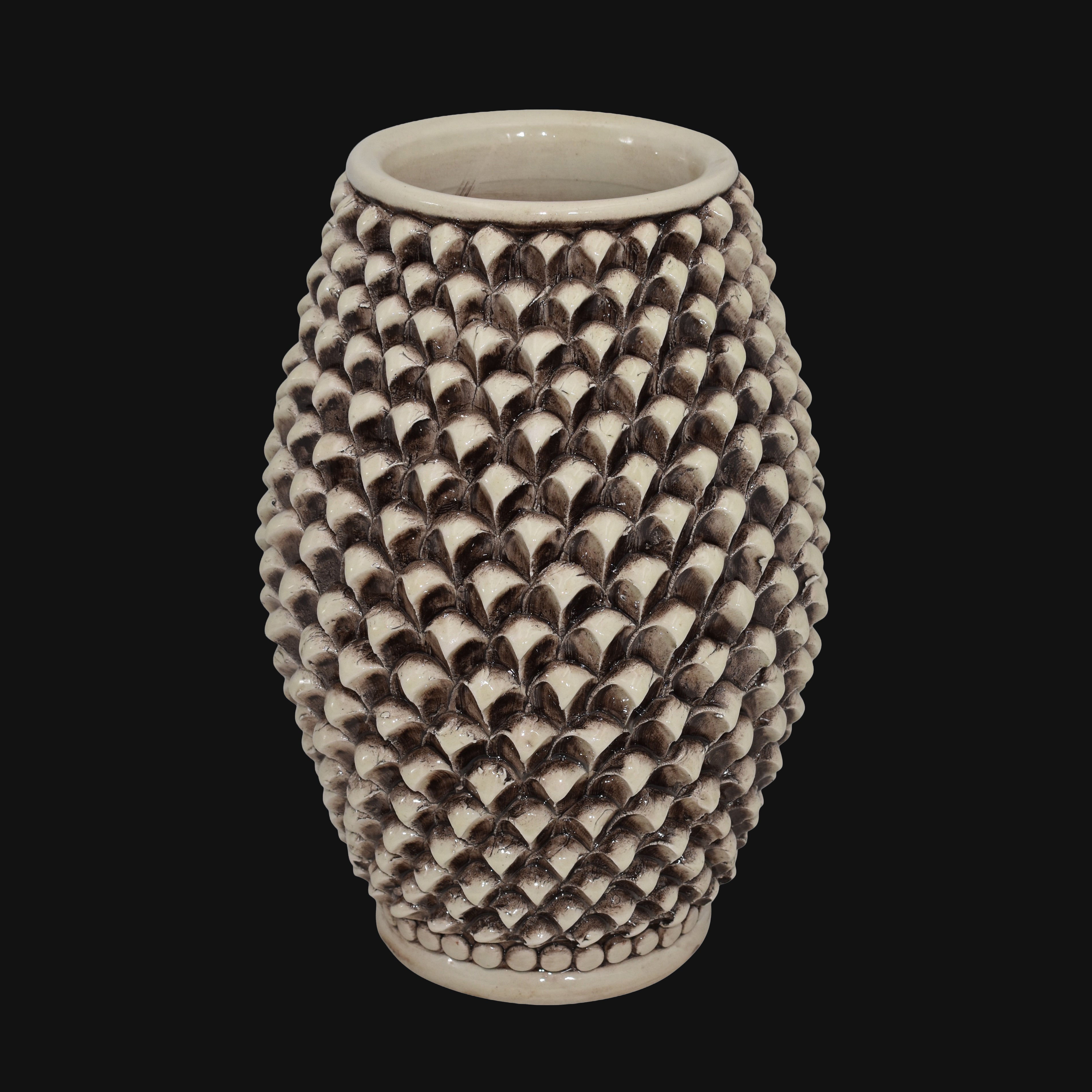Vaso pigna di Caltagirone madreperla antichizzato modellata a mano - Ceramiche di Caltagirone Sofia
