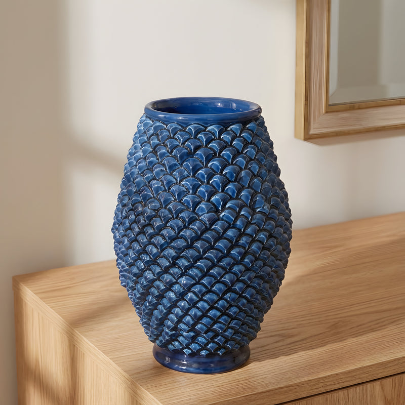 Vaso Pigna in Ceramica di Caltagirone h 25 cm - Blu Intenso