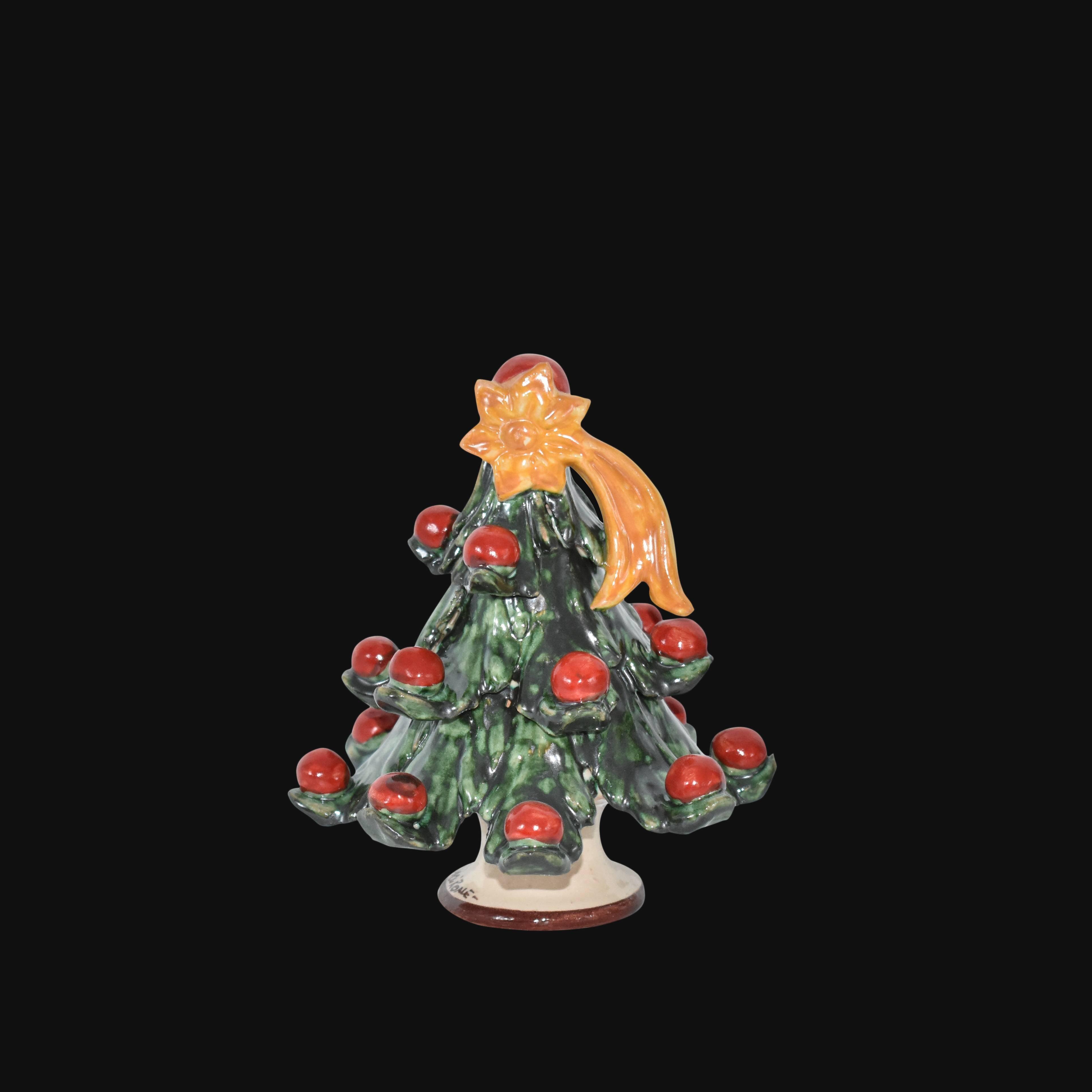 Albero di Natale in ceramica Caltagirone fatto a mano con palle rosse e fiore arancione