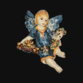 Angelo in ceramica di Caltagirone fatto a mano con ali blu e dettagli colorati