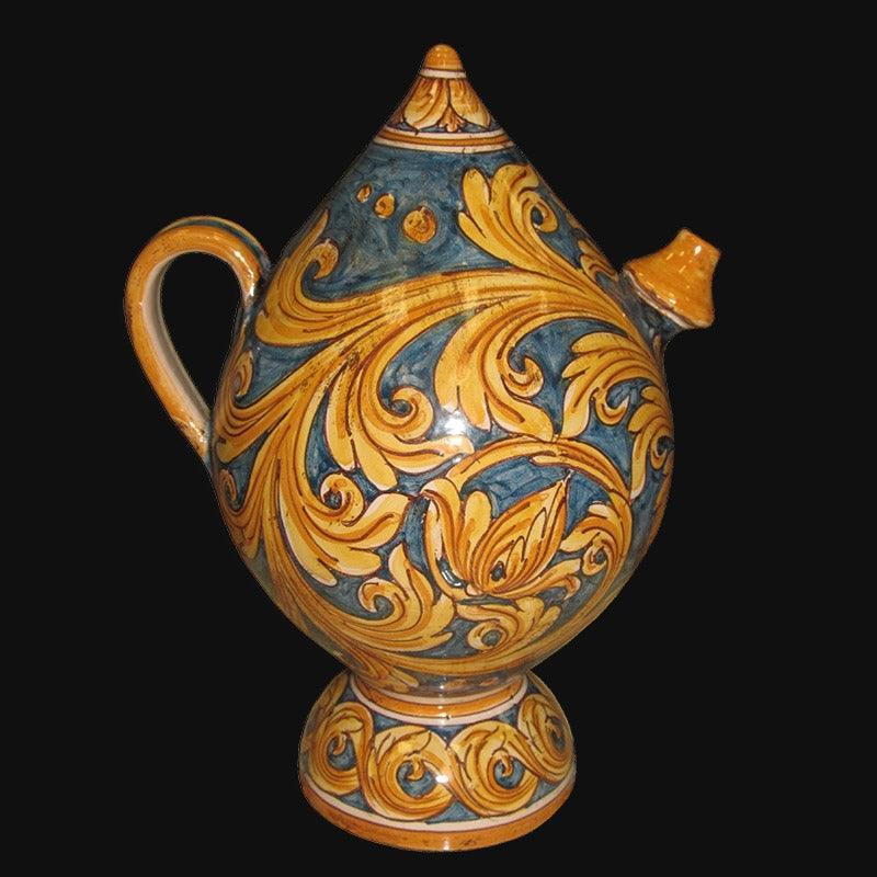 Ceramiche di Caltagirone fatti a mano con decori blu e gialli, pezzo unico artigianale