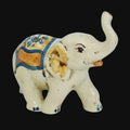 Elefante in ceramica di Caltagirone fatto a mano con decori blu e arancio