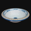 Lavabo in ceramica di Caltagirone fatta a mano con decori blu e arancio, design tradizionale artigianale