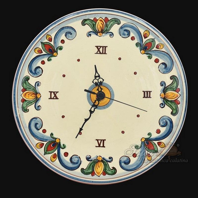 Orologio in ceramica di Caltagirone fatta a mano con decori colorati e numeri romani