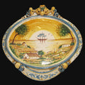 Ceramiche di Caltagirone fatti a mano con paesaggio marino e barche, decoro tradizionale siciliano