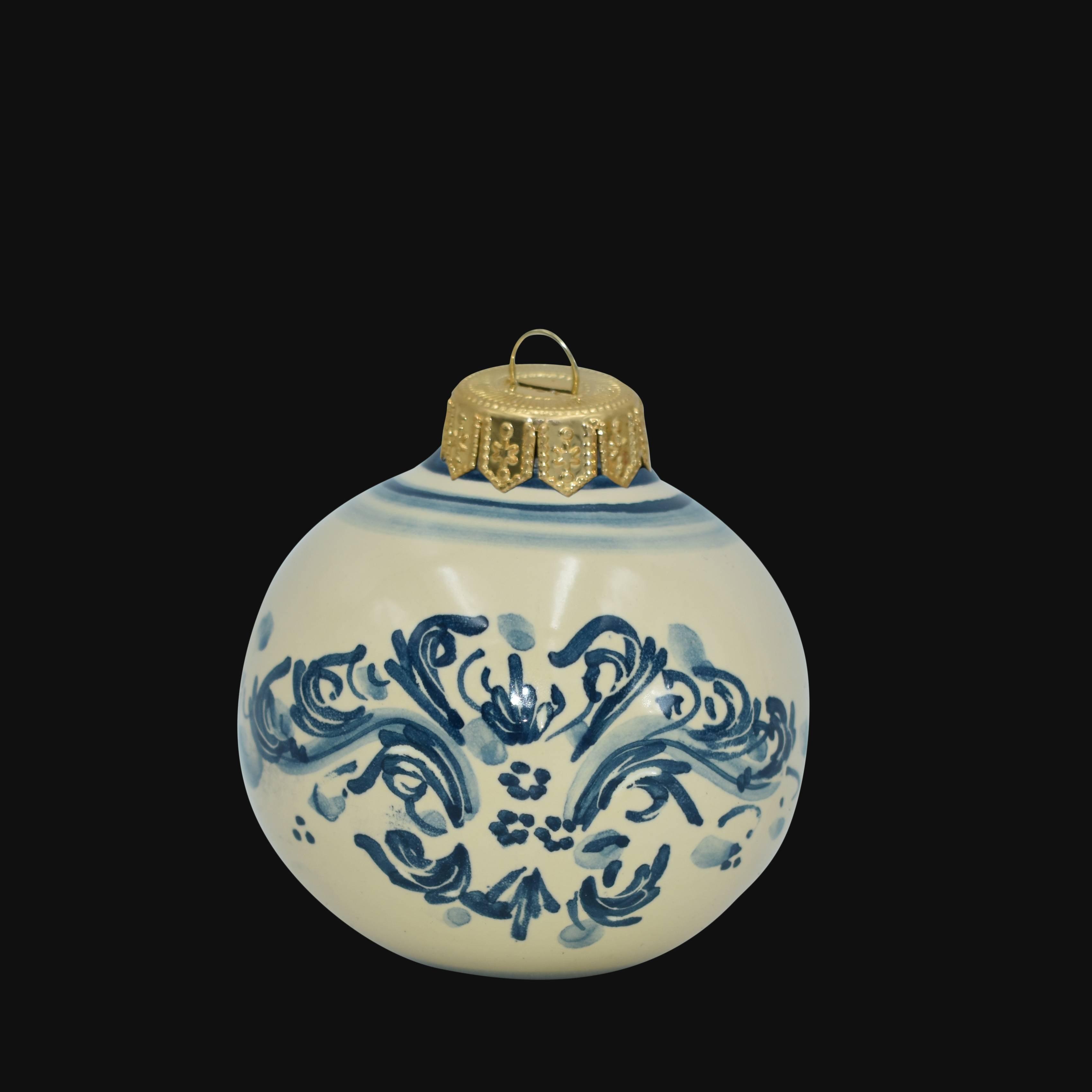 Pallina di Natale in ceramica di Caltagirone fatta a mano con decoro blu e oro