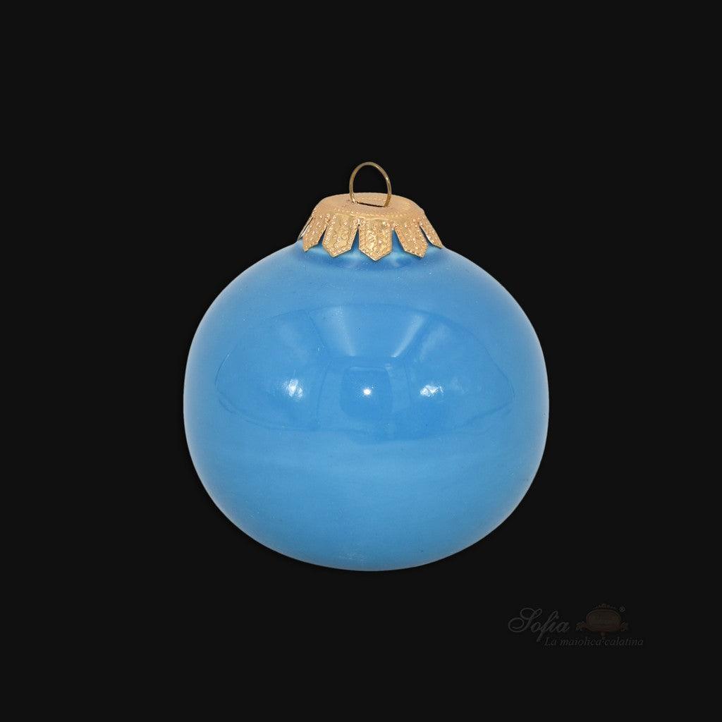 Pallina natalizia in ceramica di Caltagirone fatta a mano, blu con dettaglio dorato