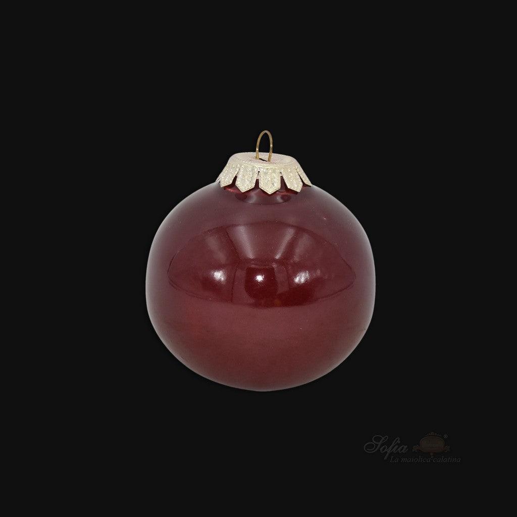 Palla di Natale in ceramica caltagirone fatta a mano, colore bordeaux con cappuccio dorato