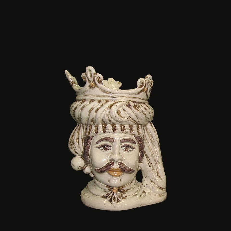 Ceramiche di Caltagirone fatti a mano: testa di re con corona, arte tradizionale siciliana