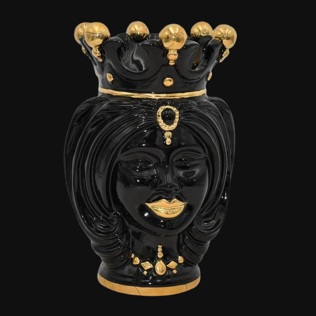 Testa h 25 black and gold dettagli in oro zecchino femmina - Teste di moro moderne Sofia Ceramiche - Ceramiche di Caltagirone Sofia